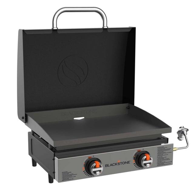 Blackstone 2 Burner 22" Tabletop Griddle Front with Hood 24000 BTU Gas Grill 2144 - Black