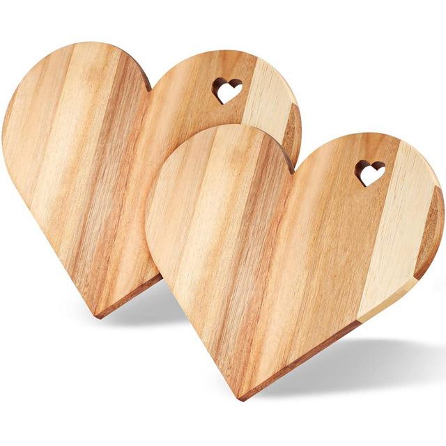 2 Pieces Heart Shaped Cutting Board 12 x 10 Inches Heart Acacia Wood Cutting Board Wood Decorative Cutting Board Cheese Serving Platter Tray Wooden Bread Board Serving Charcuterie Board for Kitchen