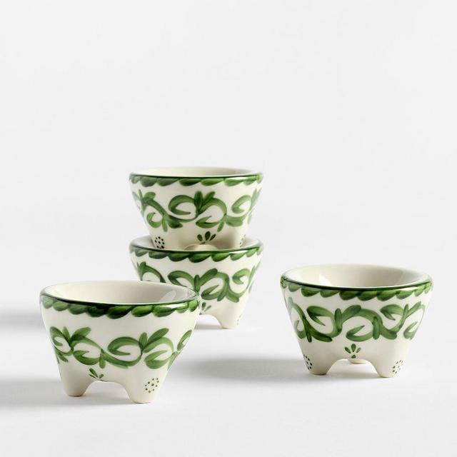 Puebla Porcelain Mini Molcajetes, Set of 4 - Green/White