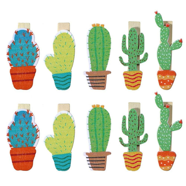 BESTOYARD 50pcs Cactus Wooden Pegs Photo Clips for Crafts Memo Holder and Home Decoration