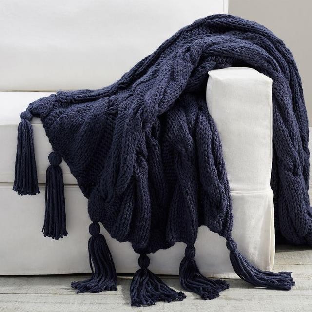 Bluma Chunky Knit Tassel Throw, 50 x 60", Navy