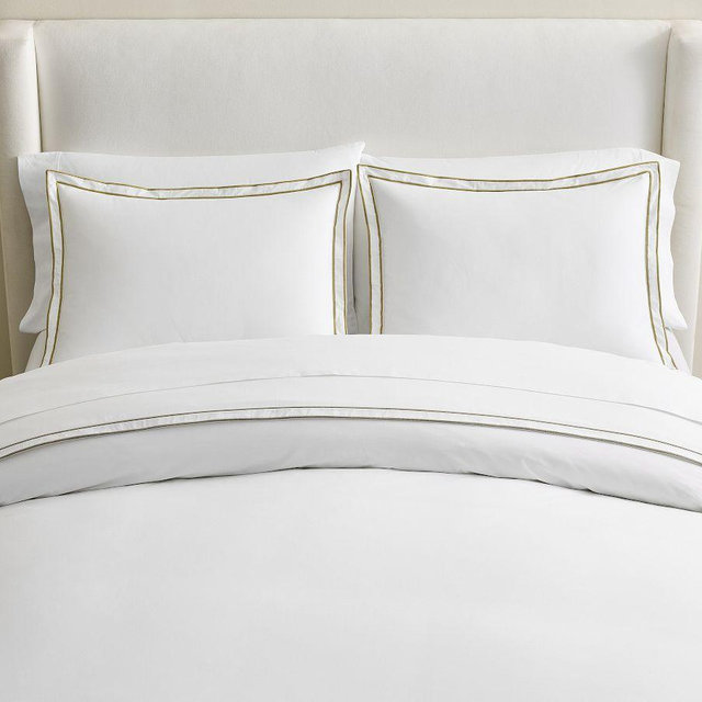 Double Embroidered Duvet, White/Green, Full/Queen
