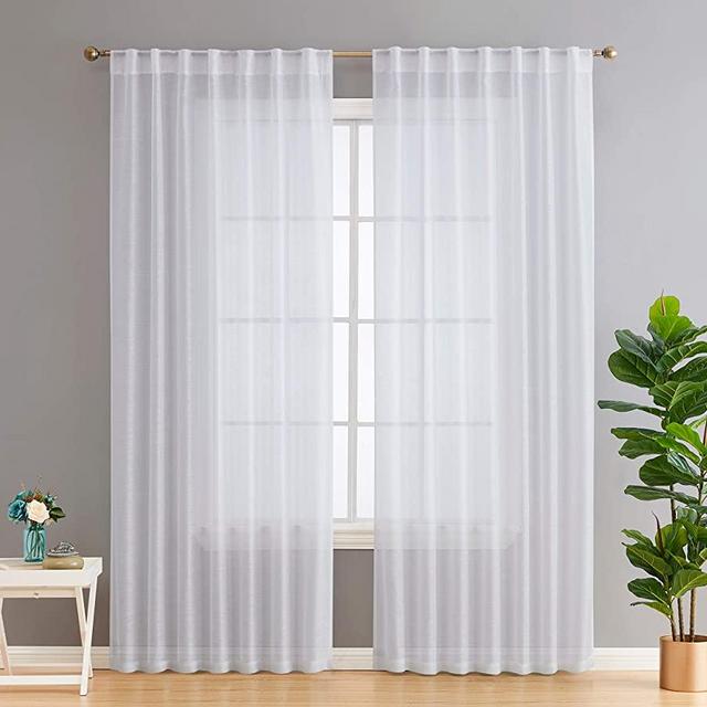 HLC.ME Lauren Semi Sheer Light Filtering Transparent Pocket Top & Back Tab Lightweight Floor Length Window Curtains Drapery Panels Bedroom & Living Room, 2 Panels (54 x 84 Inch, White)