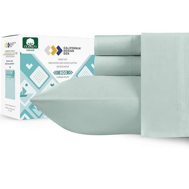 800 Thread Count Sateen Sheets - 100% Pure Combed Cotton Hotel Luxury Range, Soft and Crisp, Deep Pocket with Elasticized Deep Pocket for Snug Fit (4 Piece, Queen, Soft Teal)