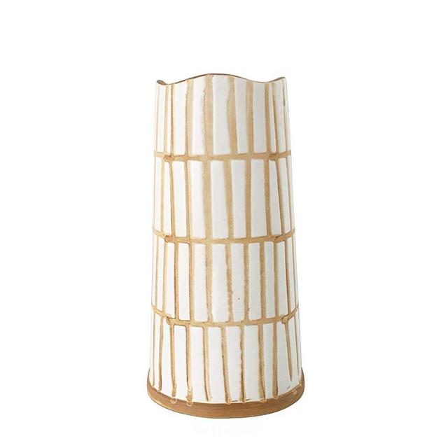 Senliart Geometric Ceramic Vase for Flowers, Brown and Beige, 4.9(W) x 9.5(H)
