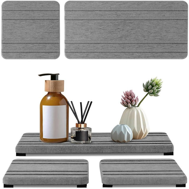 3PCS Water Absorbing Stone Tray, DryingNeat Diatomite Stone Sink Tray, Instant Dry Sink Coasters, Kitchen Sponge Hand Soap Holder, Countertop Fast Drying Counter Tray,8 * 4inch and 4 * 4inch