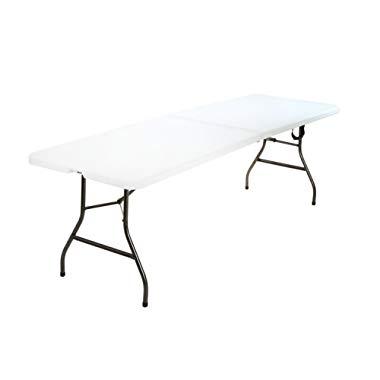 COSCO Deluxe 8 foot x 30 inch Fold-in-Half Blow Molded Folding Table, White