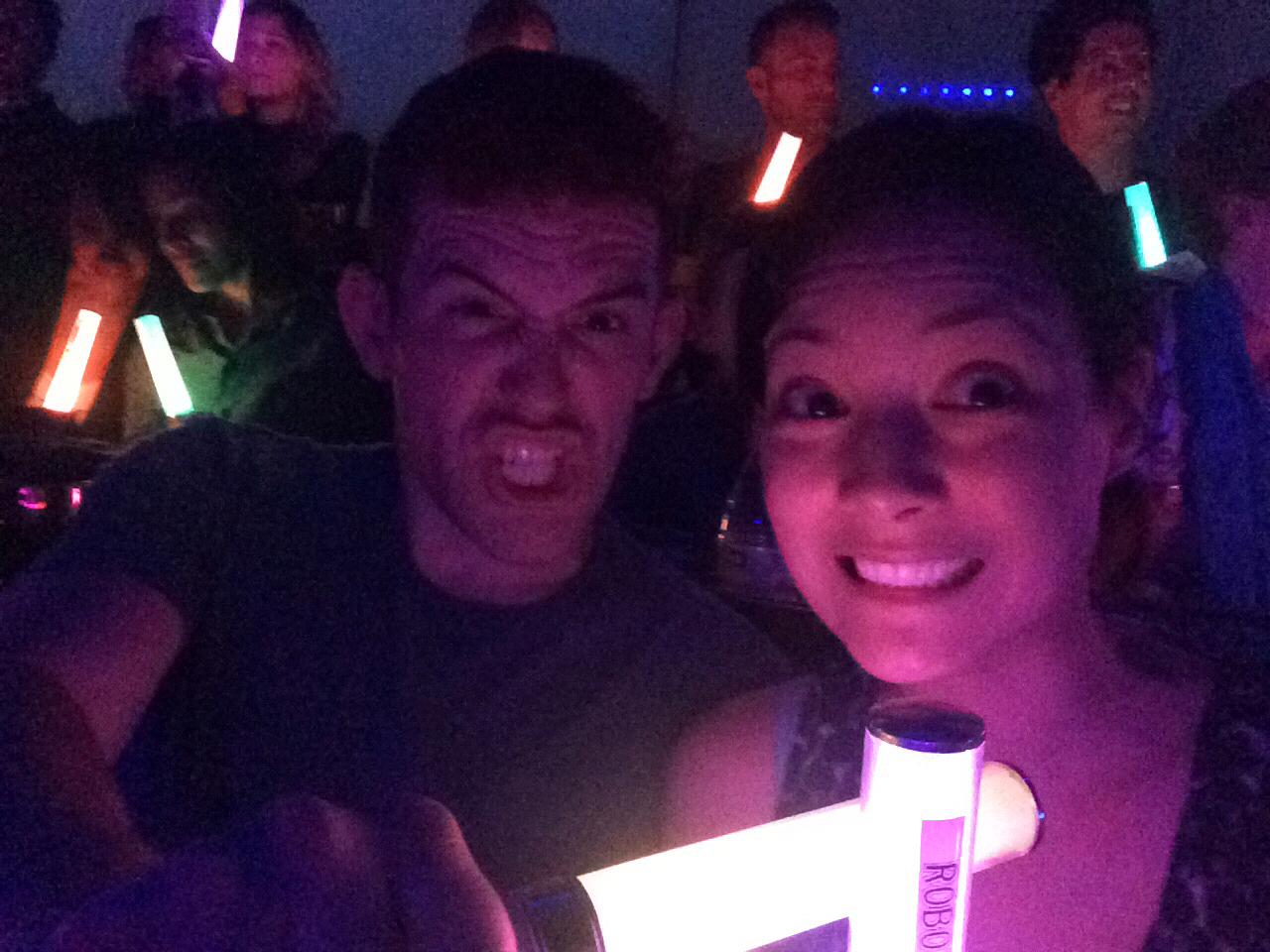 We got light sticks at the Robot Restaurant!!