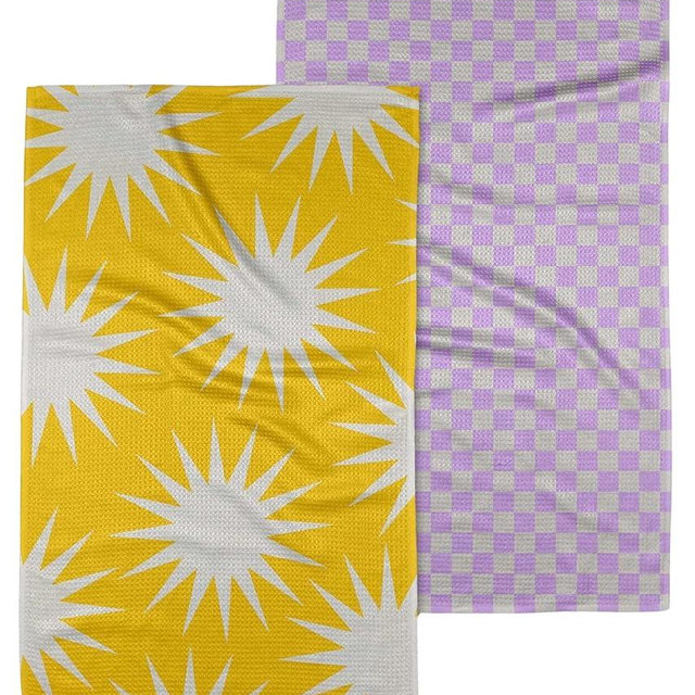 GEOMETRY Kitchen Towels - Quick Dry Microfiber Cloth Dish Towels for Kitchen Drying - Premium Quick Dry Towel (Lilac Sunburst, 18" x 30" (2-Pack Set))