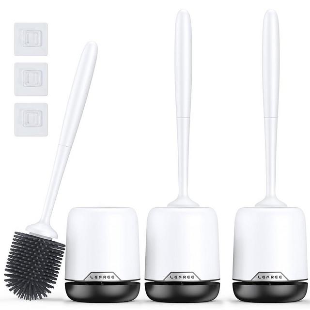 Lefree Toilet Brush, 3 Pack Toilet Brush,Silicone Toilet Bowl Brush and Holder Set with Ventilated Holder, Toilet Brush Set for Bathroom,Floor Standing & Wall Mounted Toilet Scrubber Without Drilling