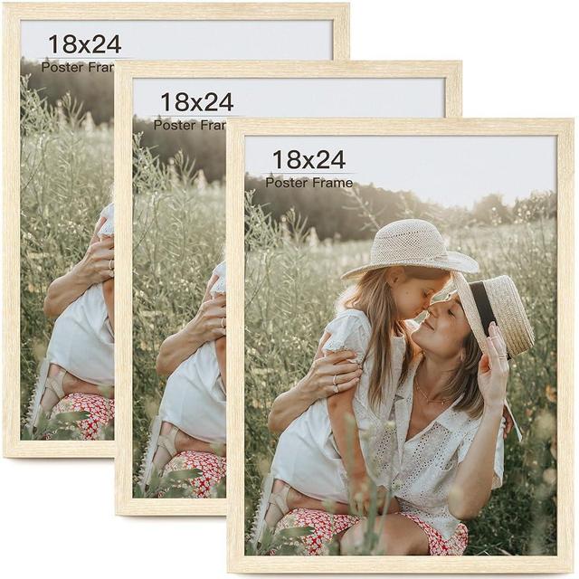 Momentworth 18x24 Frame Set of 3, Natural Wood Grain 18x24 Poster Frame for Gallery Wall Mounting (3 Pack,Natural)