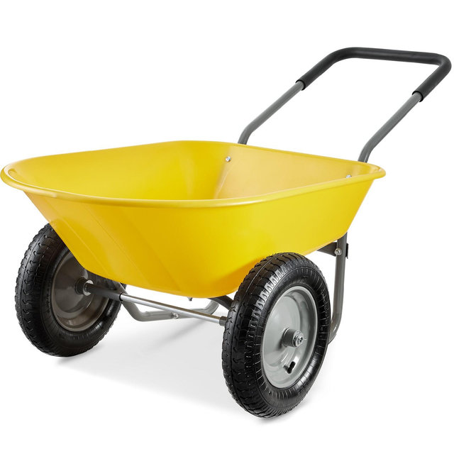 Best Choice Products Dual-Wheel Home Wheelbarrow Yard Garden Cart for Lawn, Construction - Yellow