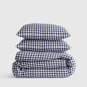 European Linen Gingham Sheet Set in Navy