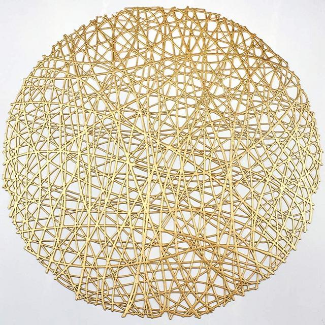 AdasBridal Gold Round Placemats for Dinner Table Set of 6 Metallic Hollow Out Line Circle Table Mats Vinyl Place Mats for Table Decor Wedding Accent Centerpiece