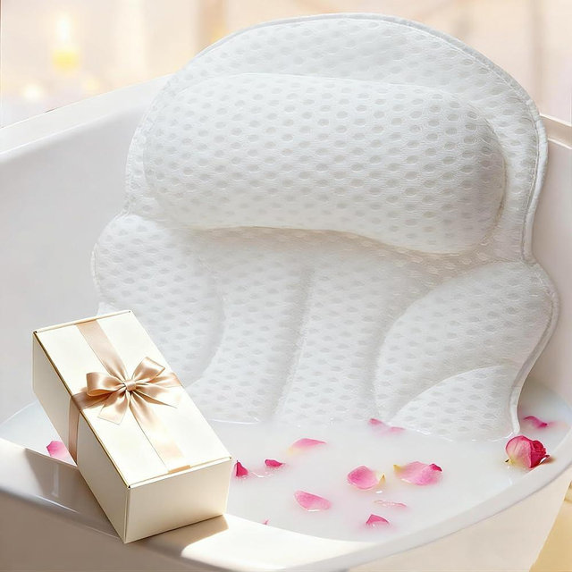 Bath Pillows for Tub with Gift Box & Laundry Bag – 4D Air Mesh Bathtub Pillow with Extended Wings, Shoulder Coverage, Spine-Line Support & 6 Non-Slip Suction Cups – Relaxing Gift for Women & Mom