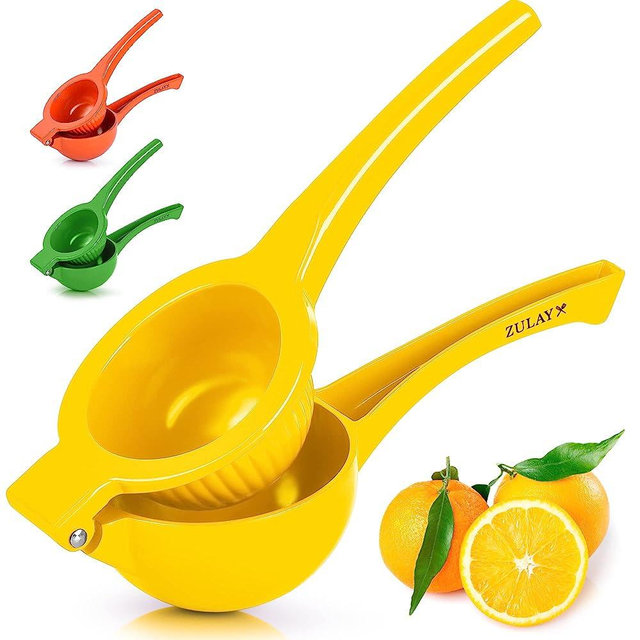 Zulay Premium Quality Metal Orange Squeezer, Citrus Juicer, Manual Press for Extracting the Most Juice Possible - Orange Juicer (Yellow)