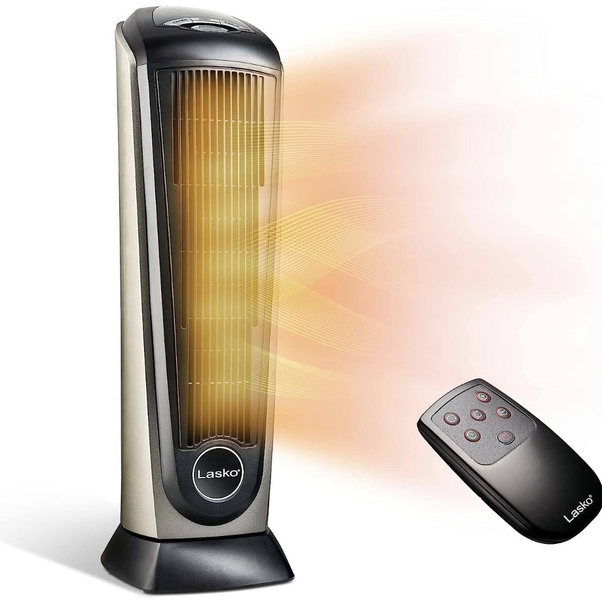 Lasko Oscillating Ceramic Tower Space Heater for Home with Adjustable Thermostat