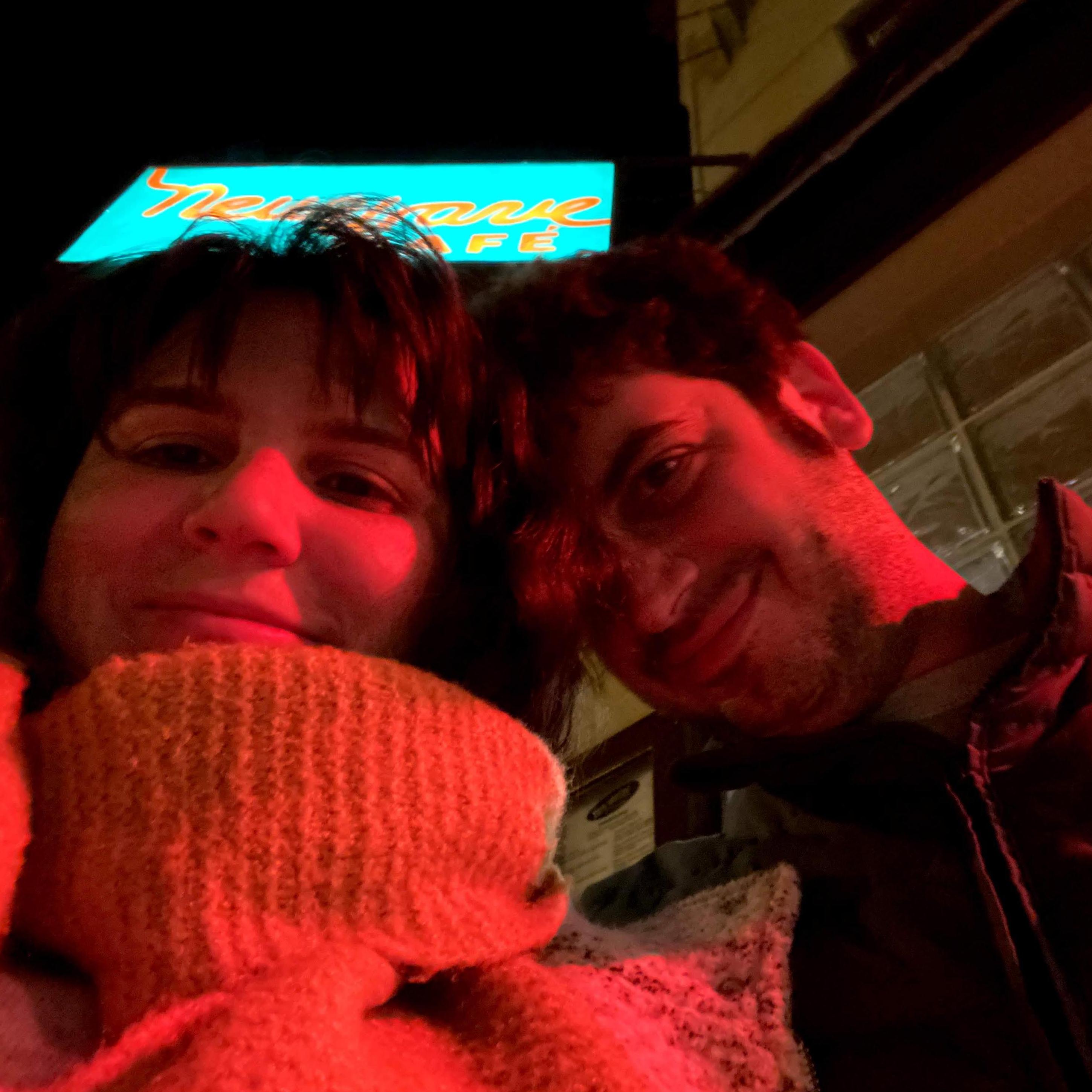 Outside our favorite local spot, New Wave Cafe (February 2020)