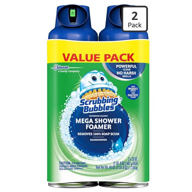 Scrubbing Bubbles Mega Bathroom and Shower Foamer Aerosol, Rainshower Scent, 20oz (Pack of 2)