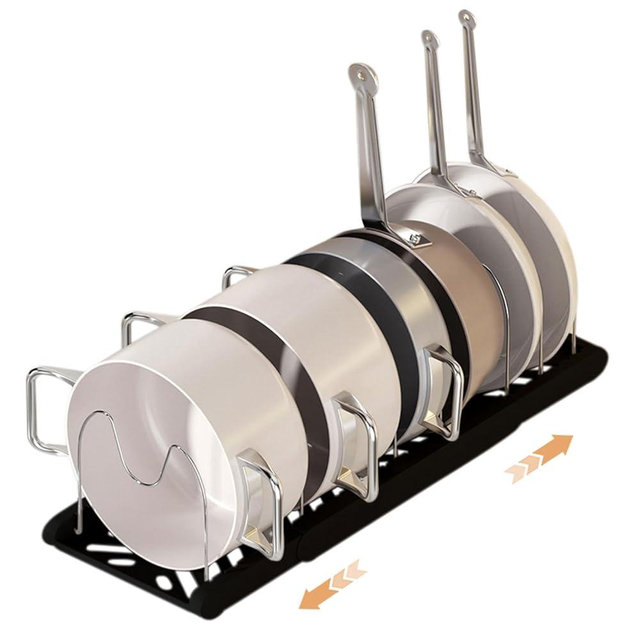 Lhieiayh Pot Rack -Expandable Pan Organizer for Cabinet,Pot Lid Holder with 7 Adjustable Compartment for Kitchen Cabinet Cookware Baking Frying Rack,Black