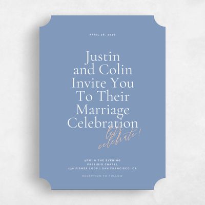 Blue Ticket Wedding Invitation - Violetta Portrait
