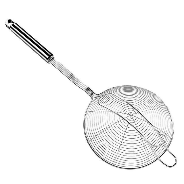 Aettechgd Steel Spider Strainer Skimmer Ladle, Strainer Spider Skimmers for Kitchen Cooking and Frying, Premium Strainer Spoon with Long Handle Double Hook Diameter: 6 Inch, Total Length: 17 Inch