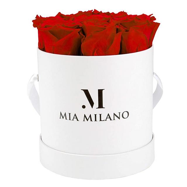 Mia Milano Infinity Roses Box | Flowerbox for Delivery I Floral Arrangements I 7-9 Eternity Preserved Rose (Large White - Red)