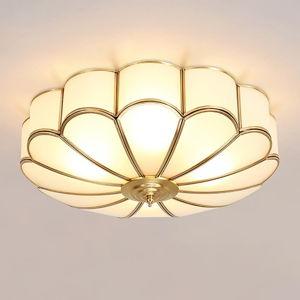 Brass Flush Mount Ceiling Light, Frosted Glass Ceiling Mount Light, 6 Lights Classic Close to Ceiling Lighting for Living Room Hall, Bulb Included (A, 23.6")