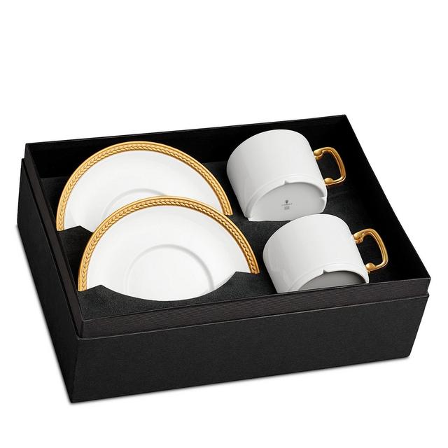 L'Objet Soie Tresse Gold Tea Cup & Saucer Service for 2
