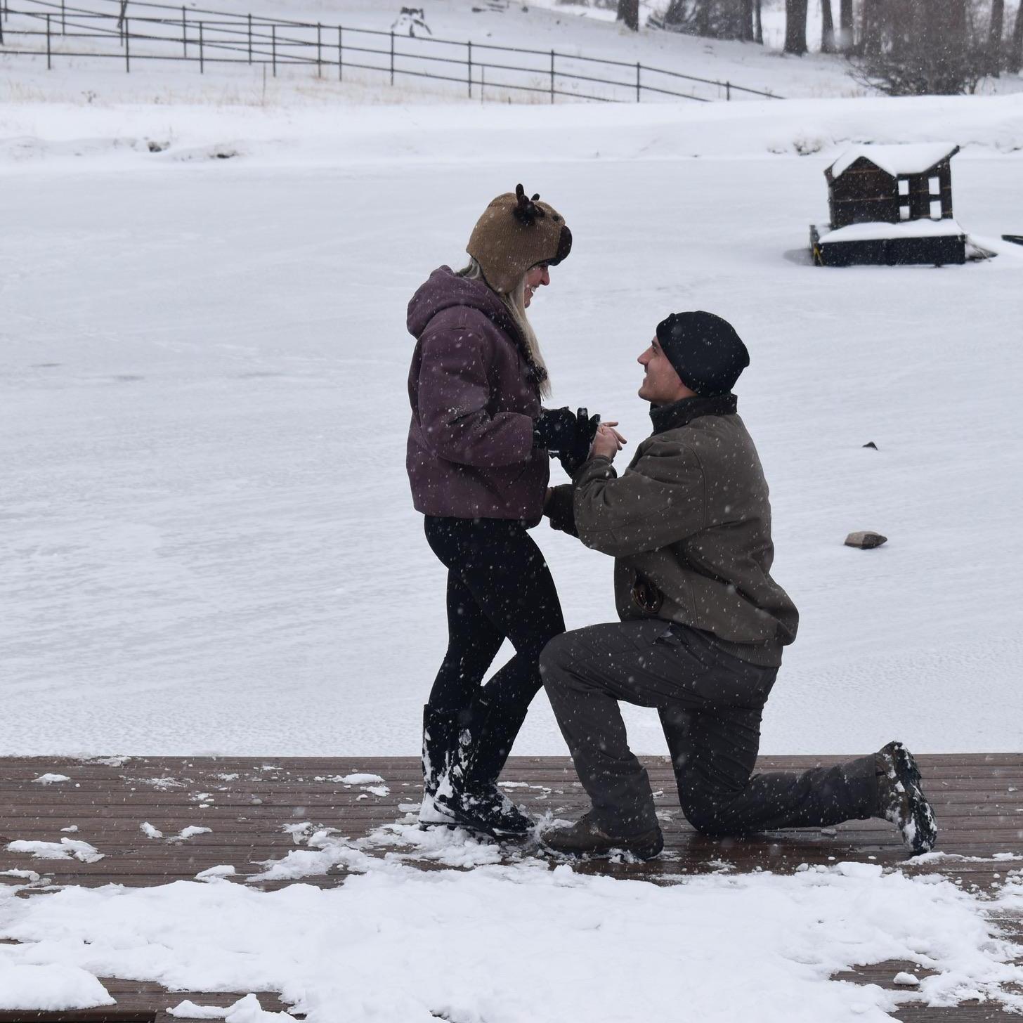 Dave proposes because the moose hat was so cute!