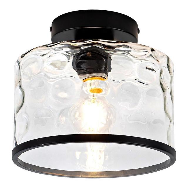 Zlepmlla Industrial Semi Flush Mount Ceiling Light Clear Hammered Glass Ceiling Light Fixture, Modern Lighting for Hallway Porch Kitchen Bathroom Bedroom < Bulb NOT Included >