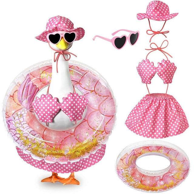 Pextian Summer Bikini Porch Goose Outfits, 23 Inch Hawaiian Goose Clothes for Cement Goose, Porch Goose Summer Outfit for Outdoor Garden Yard Decor