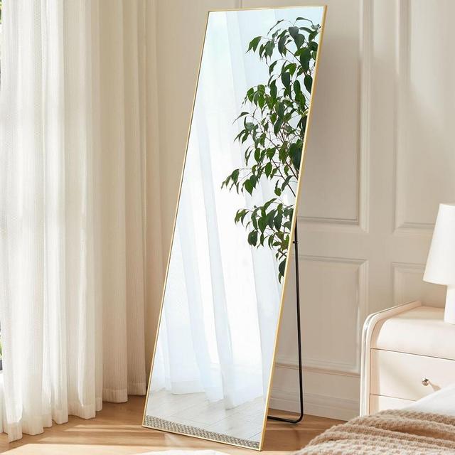 Sweetcrispy 59"x16" Full Length Mirror Full Body Floor Mirror Standing Hanging or Leaning Wall Mirror with Stand Aluminum Alloy Thin Frame for Bedroom Cloakroom, Gold
