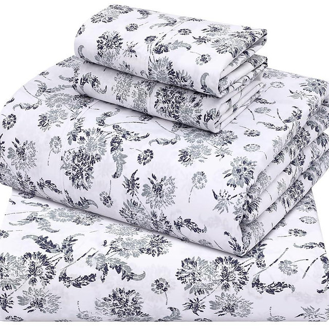 ZOYER 100% Cotton Sheets - Cooling & Crisp Queen Size Percale Sheets, 16" Deep Pockets Bed Set, Lightweight & Breathable, Durable, 4 Pieces, Frozen Garden