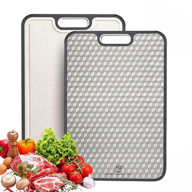 Titanium Cutting Board | Scratch Reduction Mesh | Double-Sided Pure Titanium and Wheat Straw | Anti Slip | Juice Groove | Stain Resistant | Food Grade | Easy to Clean | Smoky Supply USA