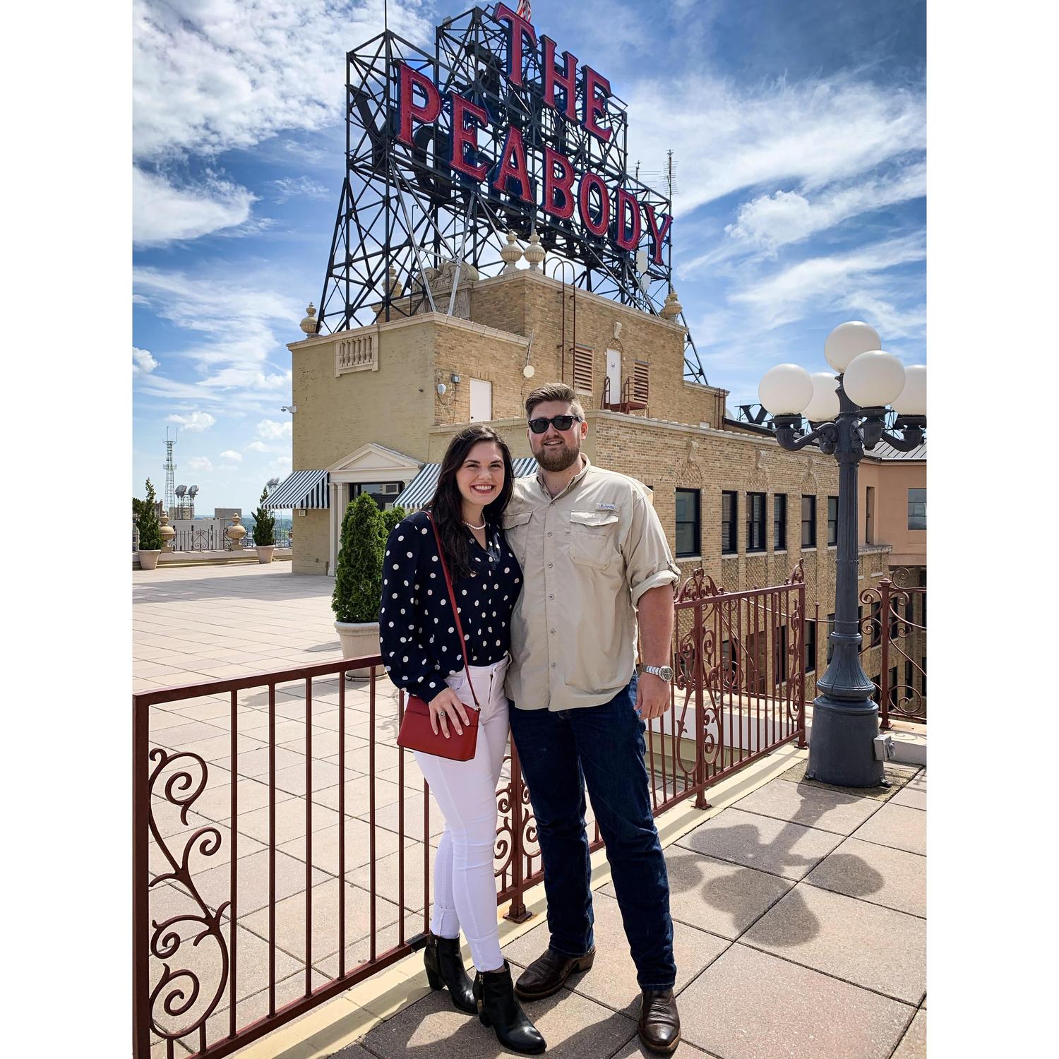 June 2019-Trip to Memphis, TN to meet David's mother's family. Picture on the roof of The Peabody Hotel.
