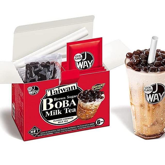 J WAY Instant Boba Bubble Pearl (Classic Milk Tea with Brown Sugar Boba, 6 Servings)