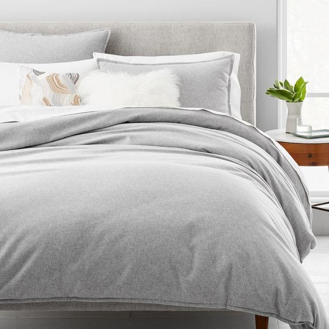 Organic Flannel Solid Duvet, Light Gray, Full/Queen