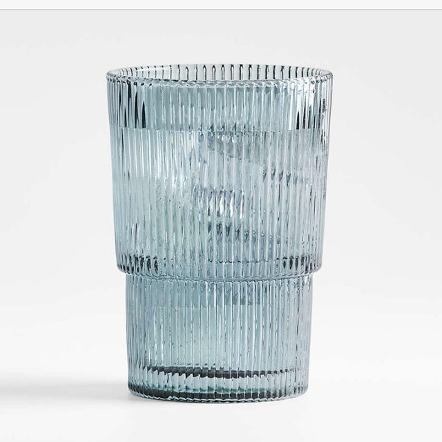 Atwell 16-Oz. Blue Stackable Ribbed Highball Glass
