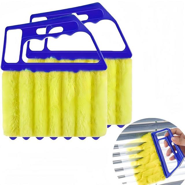 2PK Blue Handheld Mini Blinds Cleaner Shutters, Curtain Brush Dust Remover with 7 Removable Microfiber Sleeves, Air Conditioning Home Gadgets, Car Vents, Fan Shutters (Blue, with 7 Blades) (2PK)