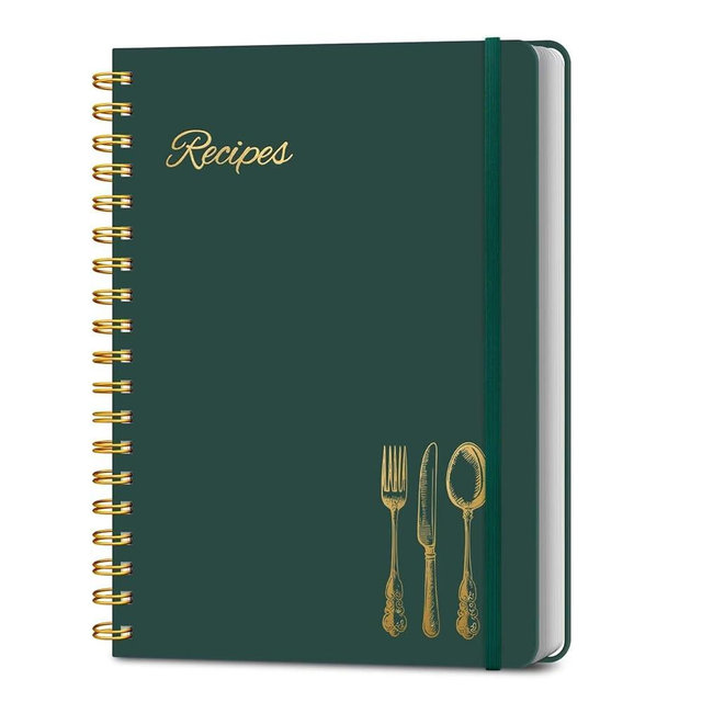 LuBudingJoy Blank Recipe Book to Write in Your Own Recipes. Sprial Hardcover Blank Cookbook, Recipe Journal Hold 150 Recipes(Black Green)