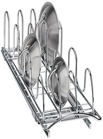 Lynk Professional Slide Out Pan Lid Holder and Pull Out Kitchen Cabinet Organizer Rack, 7.25w x 21d x 9h -inch, Chrome