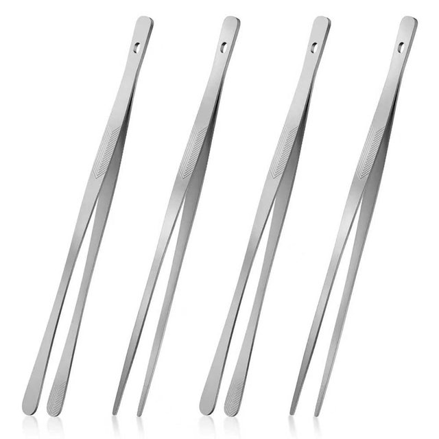 Vaincre 4PCS Kitchen Tongs Tweezers for Cooking, 12" Metal Kitchen Utensils, Stainless Steel Fine Cooking Tweezers Tongs with Precision Serrated Tips for Chef, Culinary, Serving Food, Pasta