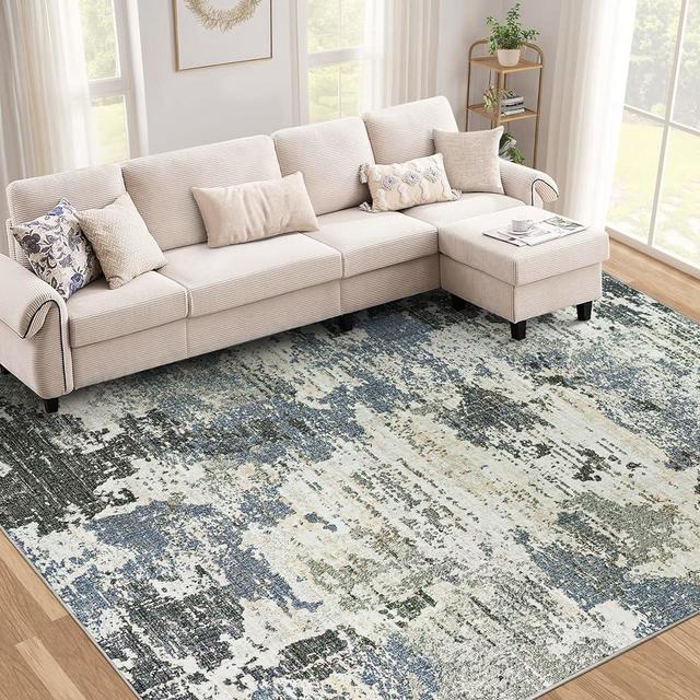 Area Rugs 8x10 Washable Rug: Large Abstract Living Room Rugs with Anti-Slip Backing Stain Resistant Non-Shedding Modern Soft Carpet for Living Room Bedroom Nursery Dining Room Indoor Decor-Blue/Gray