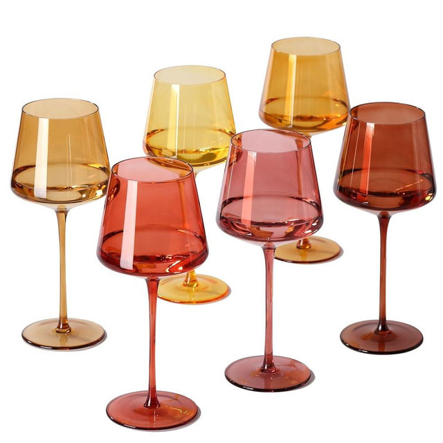 Terracotta Wine Glasses Set of 6- Hand-Blown Colored Crystal Stemware With Long Stem and Thin Rim,Crystal Glasses for Wine & Cocktails, Premium Gift for Wedding, Christmas, Birthday – Hand Wash