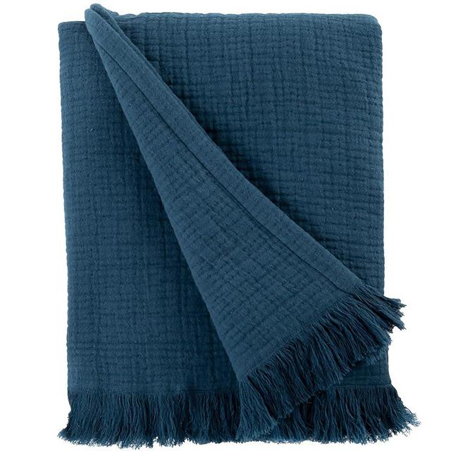 Sticky Toffee Muslin Throw Blanket 50x60 in – Soft Lightweight 100% Cotton Blanket for Couch or Bed, Blue Navy, Breathable Oeko-Tex Cotton
