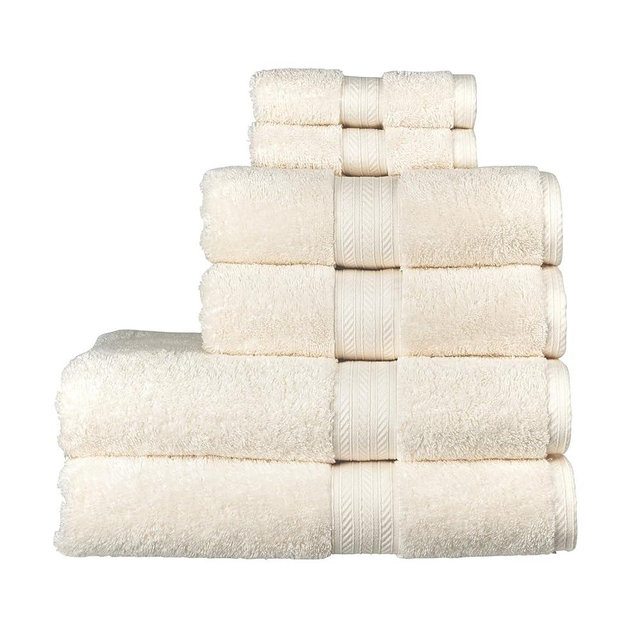 Christy Renaissance 6 Piece Towel Set | Parchment Off-White | 100% Egyptian Cotton | Luxuriously Soft and Super Absorbent | 675 GSM | 2 Bath Towels 2 Hand Towels 2 Face Cloths