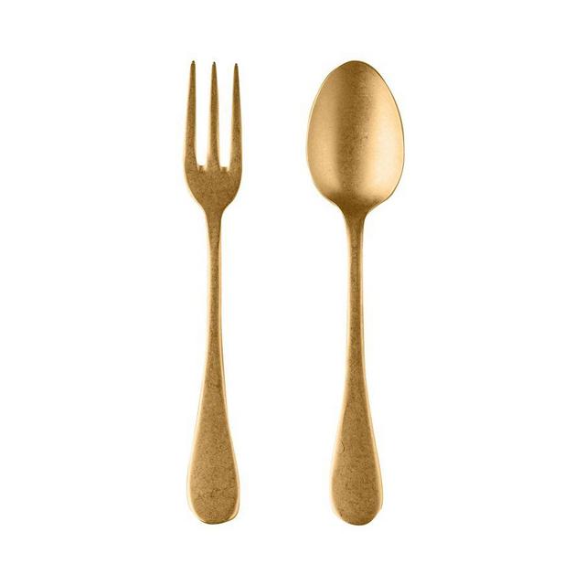 Vintage Italian Stainless Steel Serving Set, Set of 2 - Gold