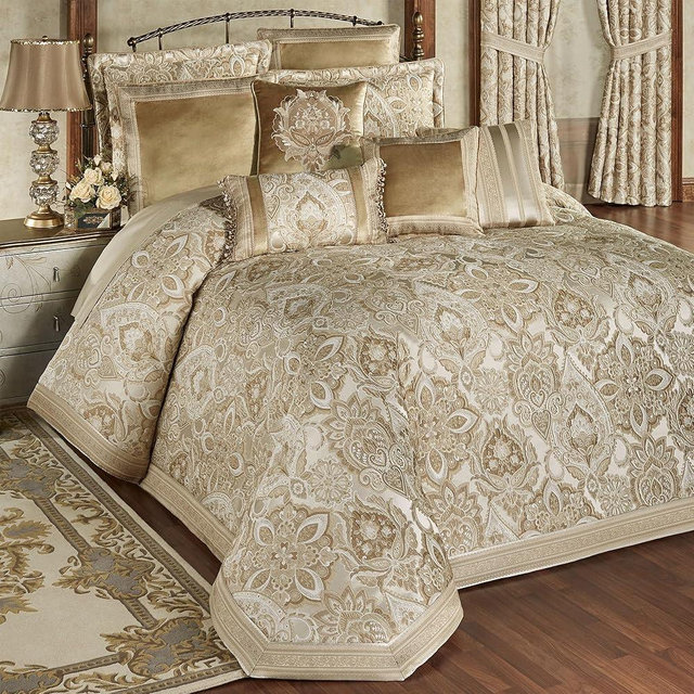 Albany Luxury Bedding | Soothing Neutral Tones | Jacobean Floral Inspired Damask and Velvet | 10 Pc Bed Set: King Bedspread, 2 King Shams, 2 Euro Shams, 2 Euro Pillow Inserts, and 3 Decorative Pillows