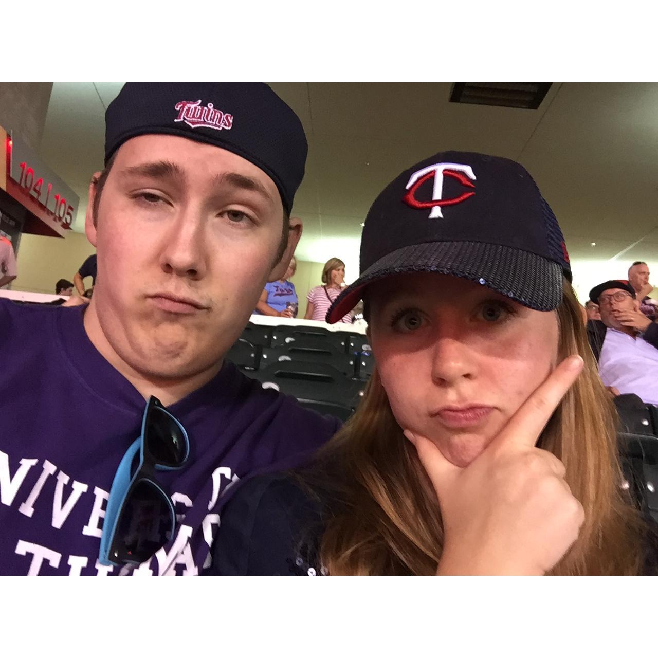 June 2016 -- Twin's game shenanigans. Thanks Trish and Curt for sharing your season tickets with us!